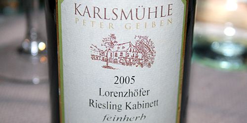 Karlsmühle Lorenzhöfer Riesling Kabinett Feinherb 2005, bottiglia